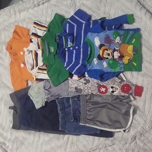 Large 15 pc baby boy clothing lot 18M pants shorts polo shirts pjs Mickey Mouse